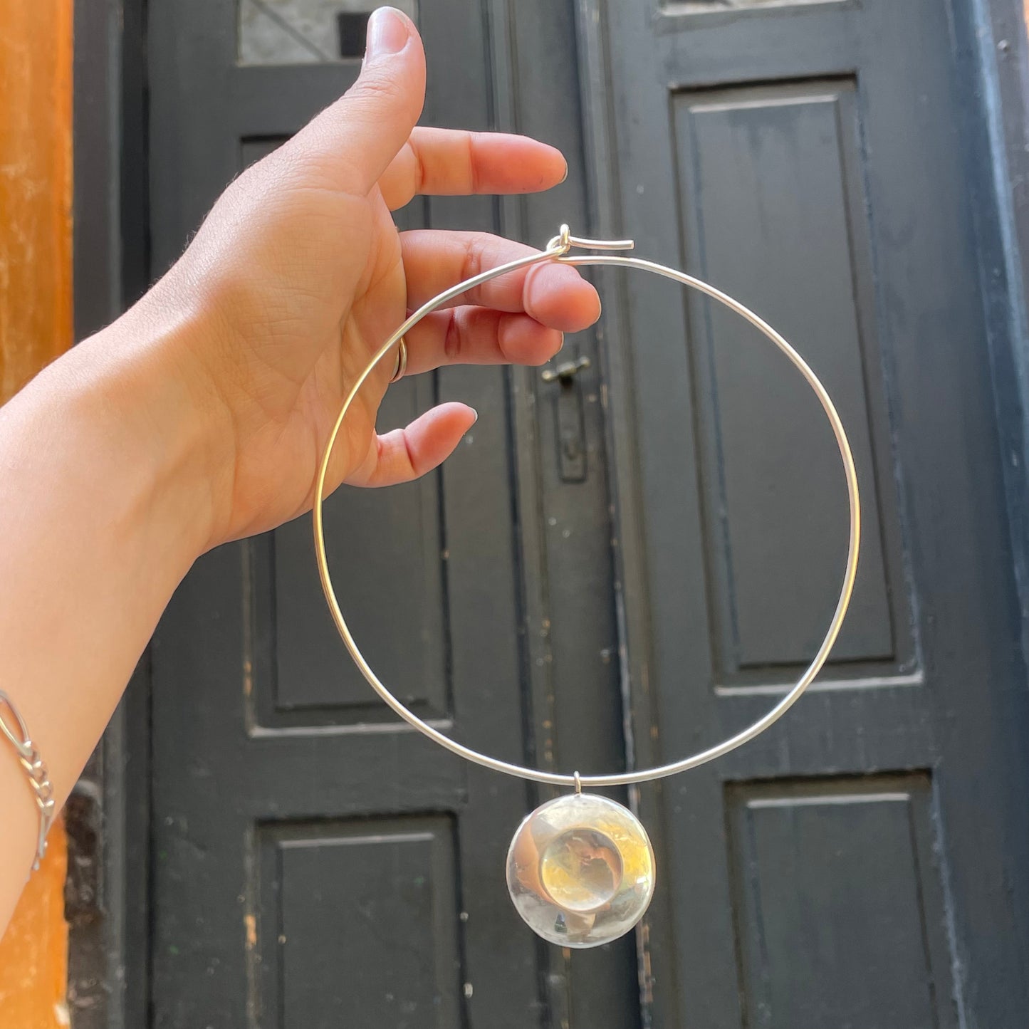 silver coin neck cuff